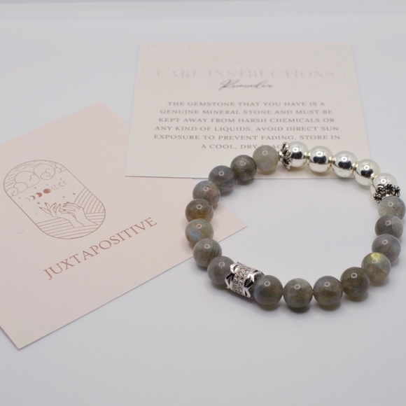 Labradorite and Silver Hematite with Zircon in Copper Charm image 1 Labradorite - Picture 1 of 8